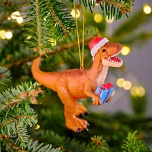 2022 Dinosaur Christmas Tree Ornament New Year Resin Animal with Christmas Hat Xmas Tree Pendant Kids Toy Christmas Decoration
