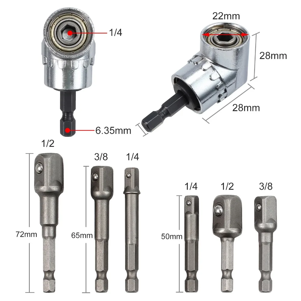 Neoteck 6 шт. гнездо адаптера ударный шестигранный хвостовик сверла бар набор 1/" 3/8" 1/" Биты+ 1 шт. 105 ° 1/4" правая угловая дрель адаптер