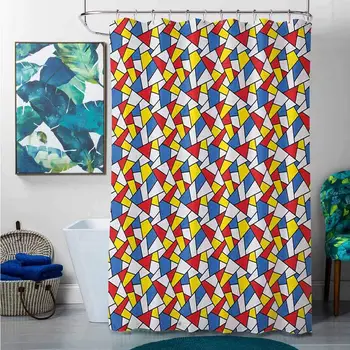

Shower Curtains Dog Mosaic,Geometric Shapes Composition with Colorful Stained Glass Design Grid Illustration, Multicolor,W69 x