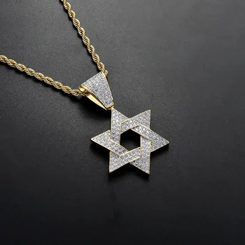 

new Custom Hiphop Jewelry Men's Micro Pave Cubic Zircon Star of David Charm Hexagon Pendant Necklace for Women Iced Out Homme