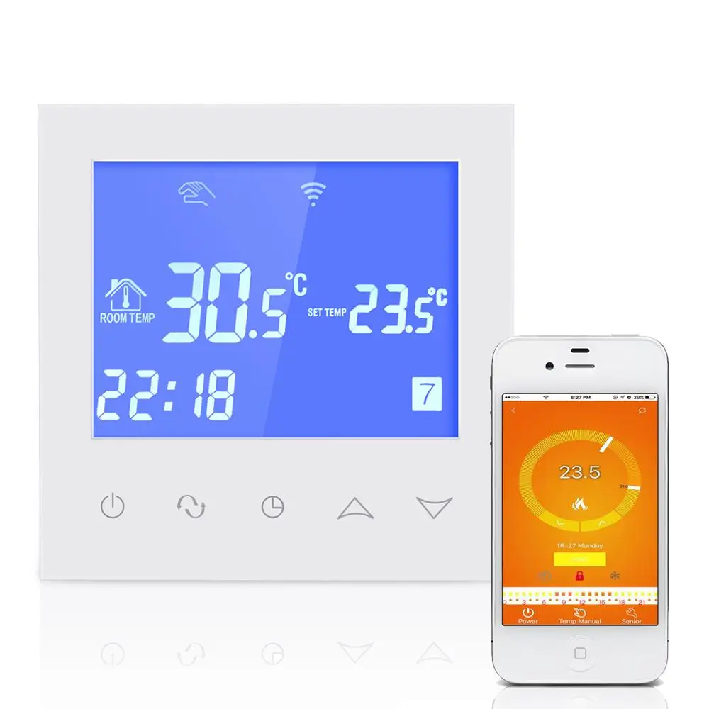 

Water Floor Heating Thermostat with Touchscreen Smart WIFI Programmable Temperature Controller with LCD Display 3A 200-240V