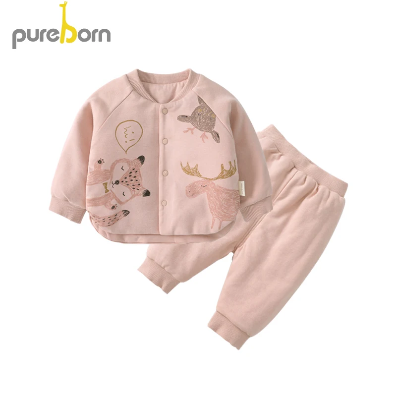 Pureborn 2 шт. детская одежда для девочек ясельного возраста мультфильм лиса футболка