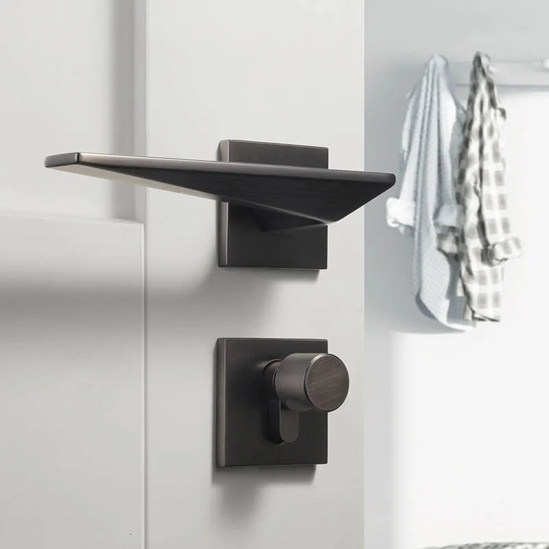  1 Set Simple/black Door Lock American Style Bedroom Door Handle Lock Interior green bronze Door Han - 4000259464117