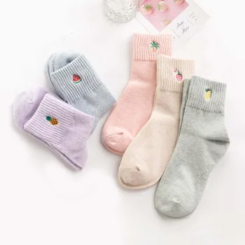 

New product women's shallow mouth embroidery fruit pattern cotton socks cute cartoon fashion casual socks 5 pair