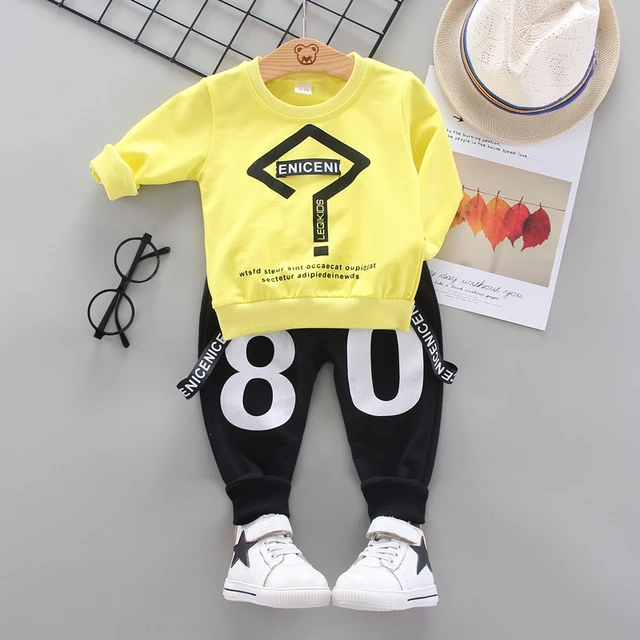 Fashion Spring Autumn Baby Girl Clothes Children Boys Casual Letter Jacket Pants 2Pcs/set Toddler Cotton Costume Kids Tracksuits XH wenhaoF Yellow