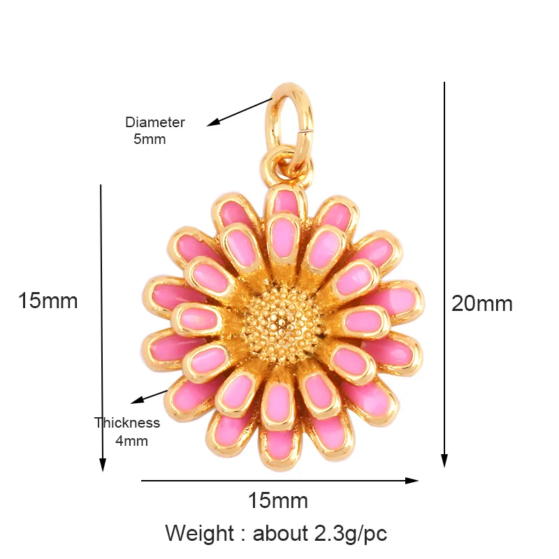 デイジーとフラワーエナメルのチャーム,ライオンピンク,オレンジ