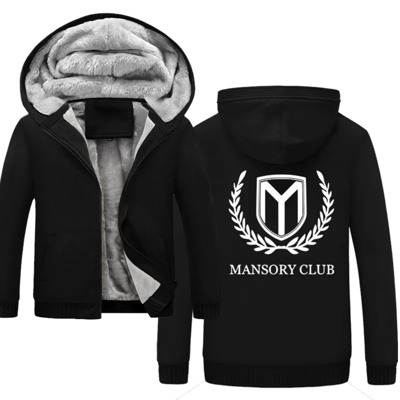 Мужская спортивная мода MANSORY CLUB забавные мужские повседневные теплые толстовки с капюшоном внутри мужской толстый спортивный костюм куртка - Цвет: black