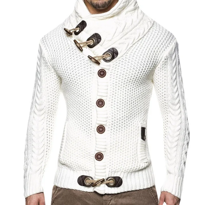 white NIBESSER свитер кардиган мужской бренд Повседневный Slim Fit мужские свитера мужские рога Пряжка толстый хеджирующий водолазка мужской свитер - Цвет: white