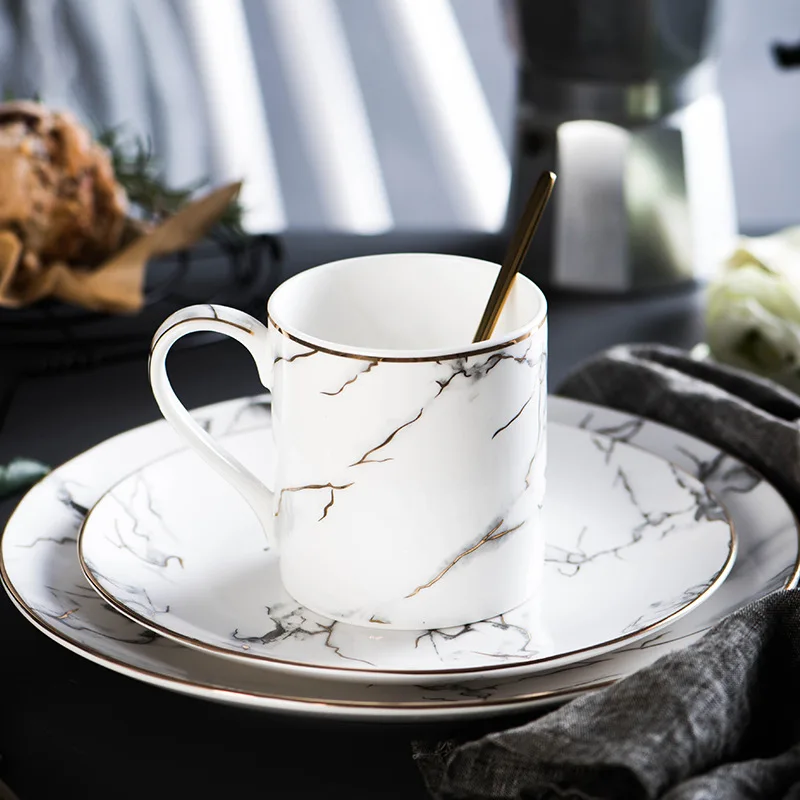 

Stoneware Marbled Dinnerware Set Golden Ceramic Mug Dinner Plate Pasta Dishes Afternoon Tea Set Salad Dessert Plate 8/10 inch