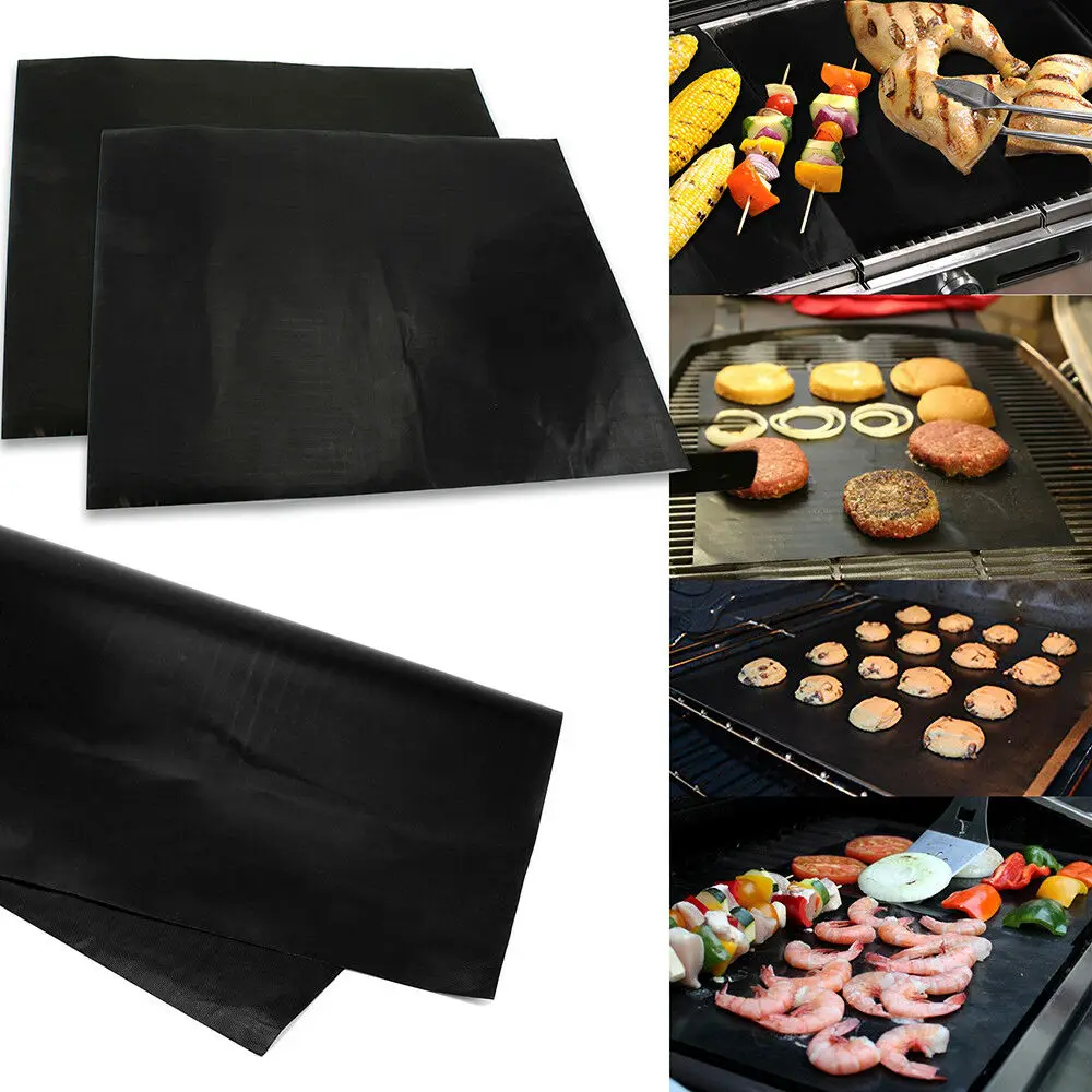2pcs Non Stick BBQ Grill Mat Reusable Teflon Fiber Barbecue Pad Bake Mat Tool 