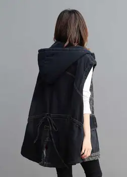 

Female autumn and winter plus plus size outerwear korean style do-old leopard stitching with cotton thicking loose denim Vest