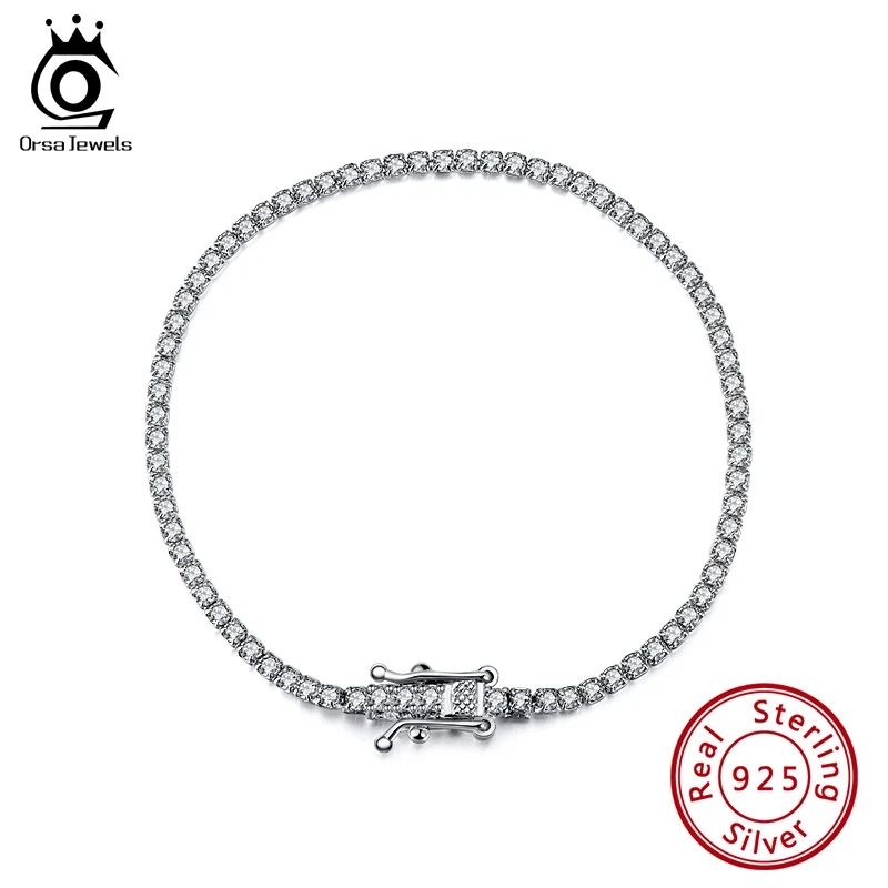 ORSA JEWELS Аутентичные 925 пробы серебряные теннисные браслеты проложить прозрачный