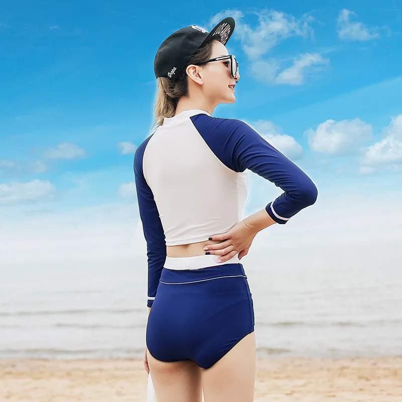 

Swimming Suit Women's Split Boxers Conservative Sports Small Bust Gathering Students Long Sleeve Swimwear Slimming