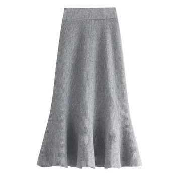 

Women Hip Skirt High Waist Skirt Autumn Winter Pleated Skirt Elastic Bag Knit Fishtail Skirt