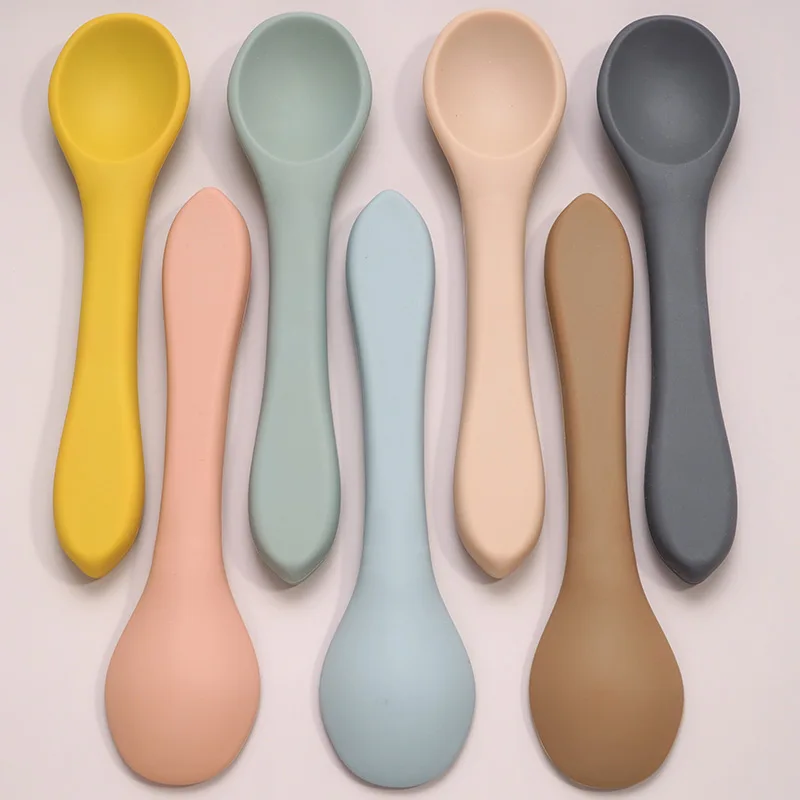 Boys Girls Silicone Spoon Feeding Baby Spoons Toddler Flatware for Kids silicone feeding spoon