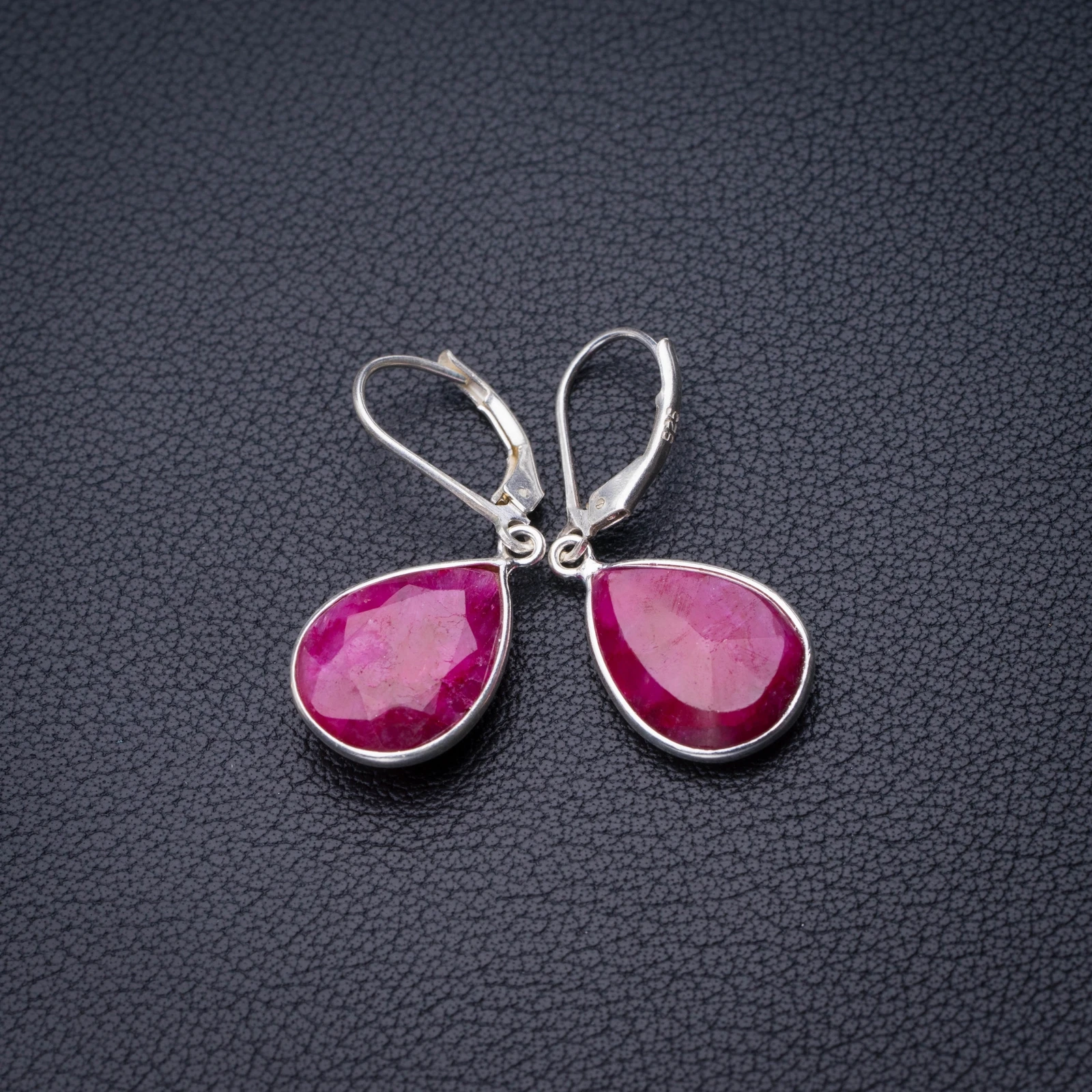 StarGems Natural Cherry Ruby Handmade 925 Sterling Silver Earrings 1.25&quot D6874 | Украшения и аксессуары