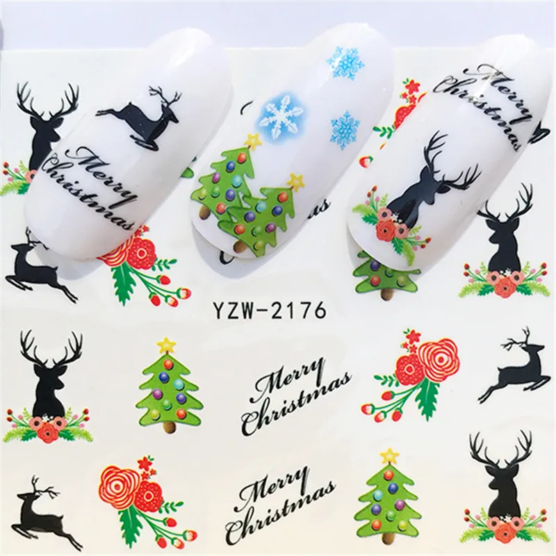 1 лист зима Рождество слайдер наклейки для ногтей DIY маникюр Водные Аксессуары переводная фольга Рождественский подарок - Цвет: YZW-2176