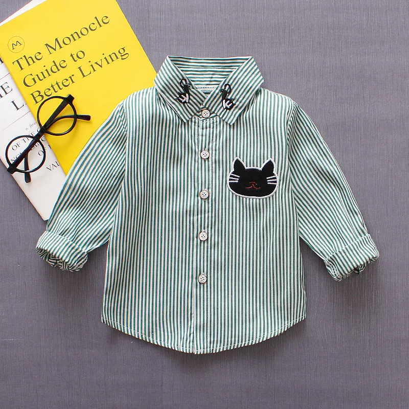 Детская рубашка с длинными рукавами и отложным воротником для детей 1-2-3-4 лет, детская повседневная клетчатая одежда в полоску с рисунком