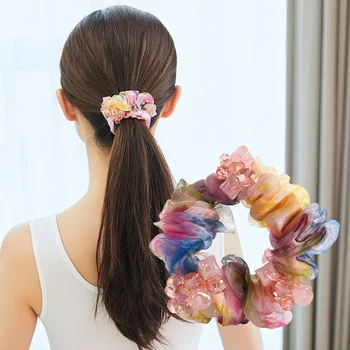 

Rubber band hair rope headdress Korea flower ring hair accessories tied hair rubber band head rope silk yarn ladies hairpin