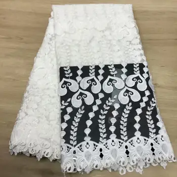 

White Nigerian French Net Lace Fabric 3 d flowers Embroidered African Lace Fabric High Quality Dubai Guipure Mesh Lace 5 Yards