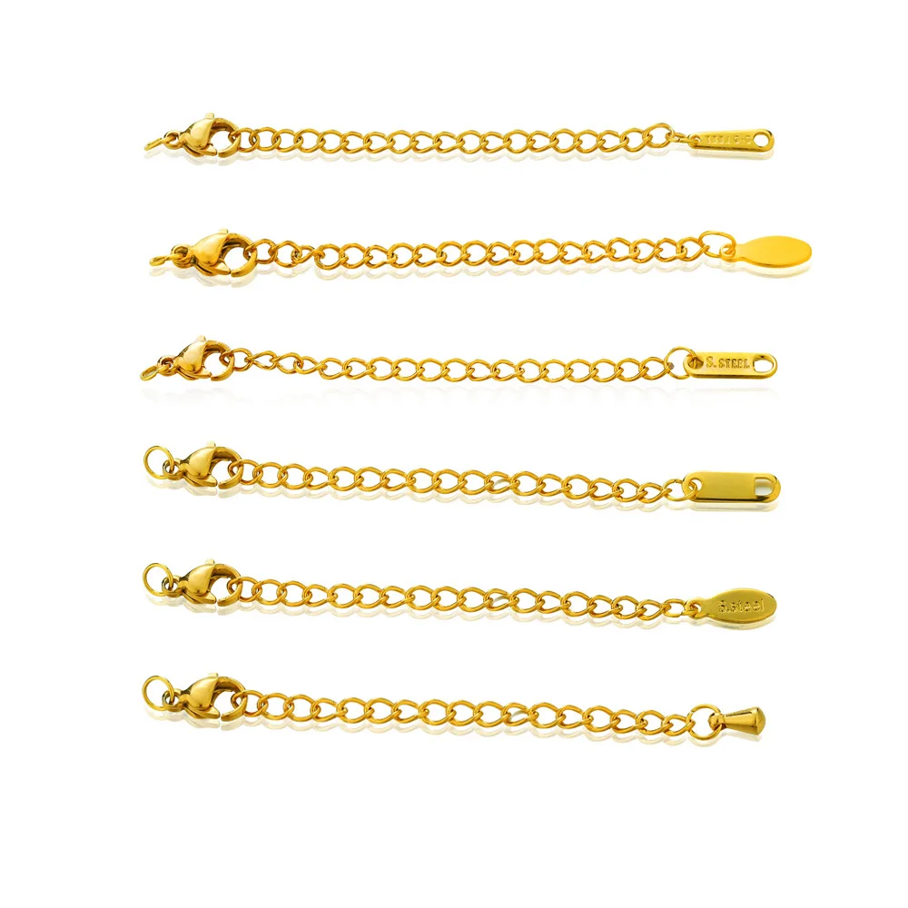 

10pcs/lot Stainless Steel 18K Gold 5cm Length Extendes Tail Chain with Lobster Clasp Connector for DIY Jewelry Making Findings