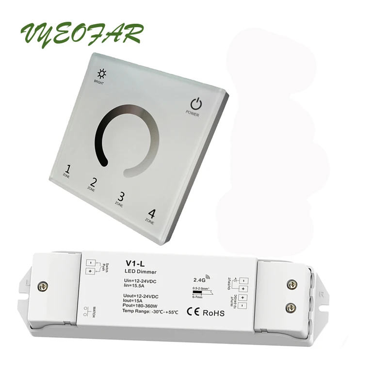 T11-W and V1-L Новая светодиодная лента диммер 230 в 110 в сенсорная панель 4 зоны Wifi 2,4G RF пульт дистанционного управления 12 в одноцветный контроллер полосы 15A беспроводной приемник - Цвет: T11-W and V1-L