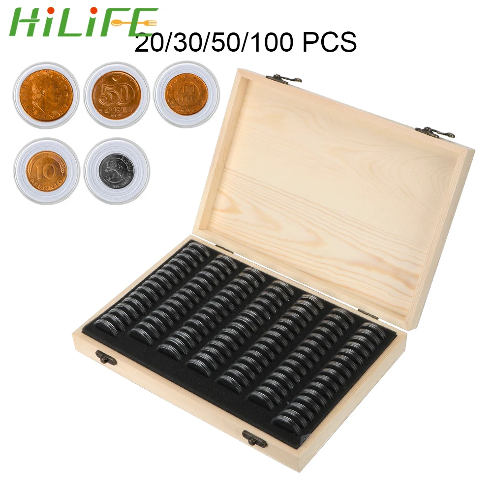 Storage-Box Case-Coins Collection Wooden Adjustable with Antioxidative HILIFE 20/30/50/100pcs