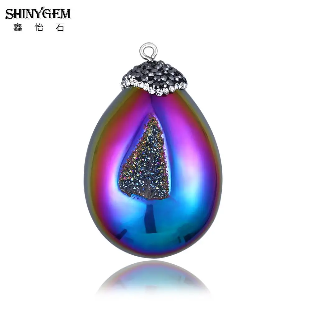 

ShinyGem Irregular CZ Shell Pendants Rainbow/White Crack Druzy Pendant Smooth Back Natural Stone Pendants For DIY Jewelry Making