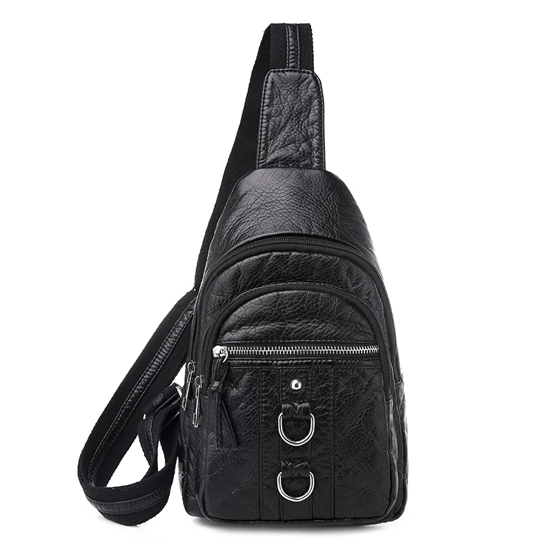 Новая модная моющаяся кожаная женская сумка высокого качества легкие водонепроницаемые сумки через плечо для женщин дорожная Повседневная маленькая нагрудная сумка - Цвет: Black-1