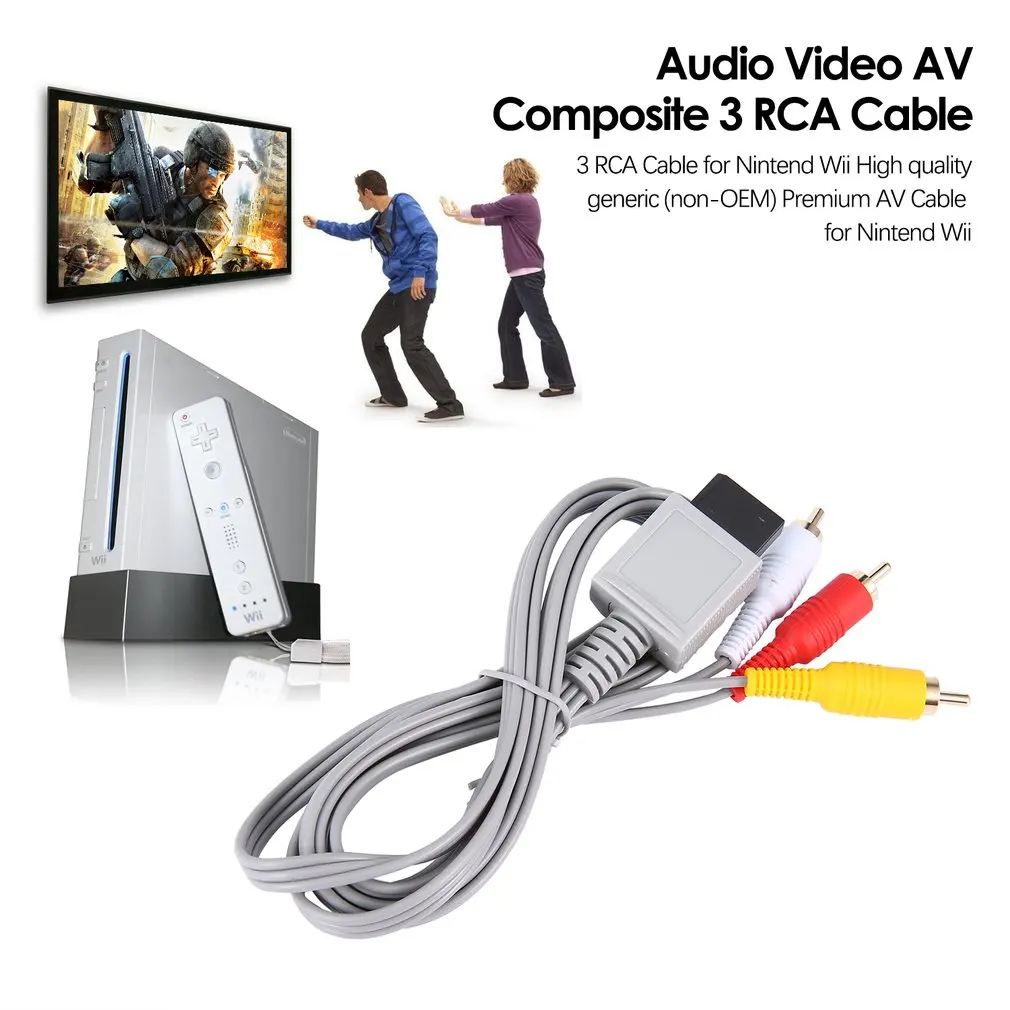 1,8 метров позолоченный Аудио видео композитный AV 3 RCA кабель для nintendo для wii