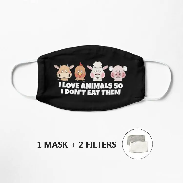 I LOVE ANIMALS SO DON&amp#x27 EAT THEM Mask Washable Mascarilla Pattern Face Mouth Cotton Anti Dust Respirator Hip Hop | Аксессуары для
