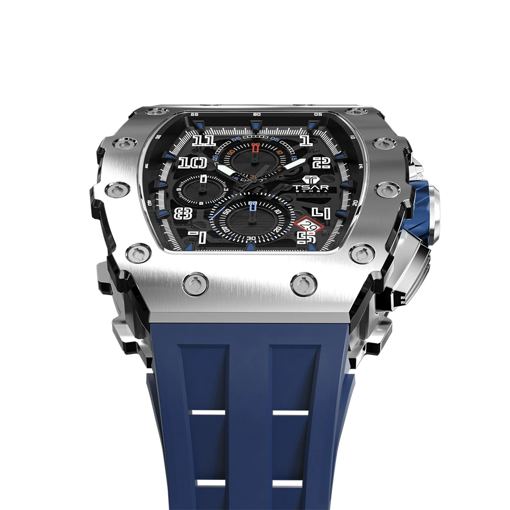 TSAR BOMBA Watch for Men Luxury Brand Tonneau Design Waterproof Stainless Steel Wristwatch Sport Chronograph Fashion Mens Watch