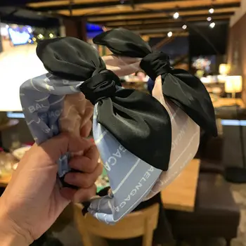 

DUOJIAOYAN INS wide-brimmed headband Korea Style Girls headdress Color rabbit ears hair band Bow knotted letter headpiece