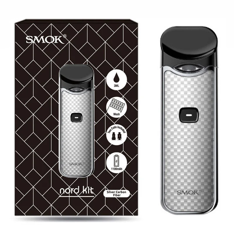 silver carbon Smok Nord Pod vape комплект с аккумулятором 1100 мАч 3 мл картридж сетка спиральная электронная сигарета Vape pod Kit vs SMOK novo - Цвет: silver carbon