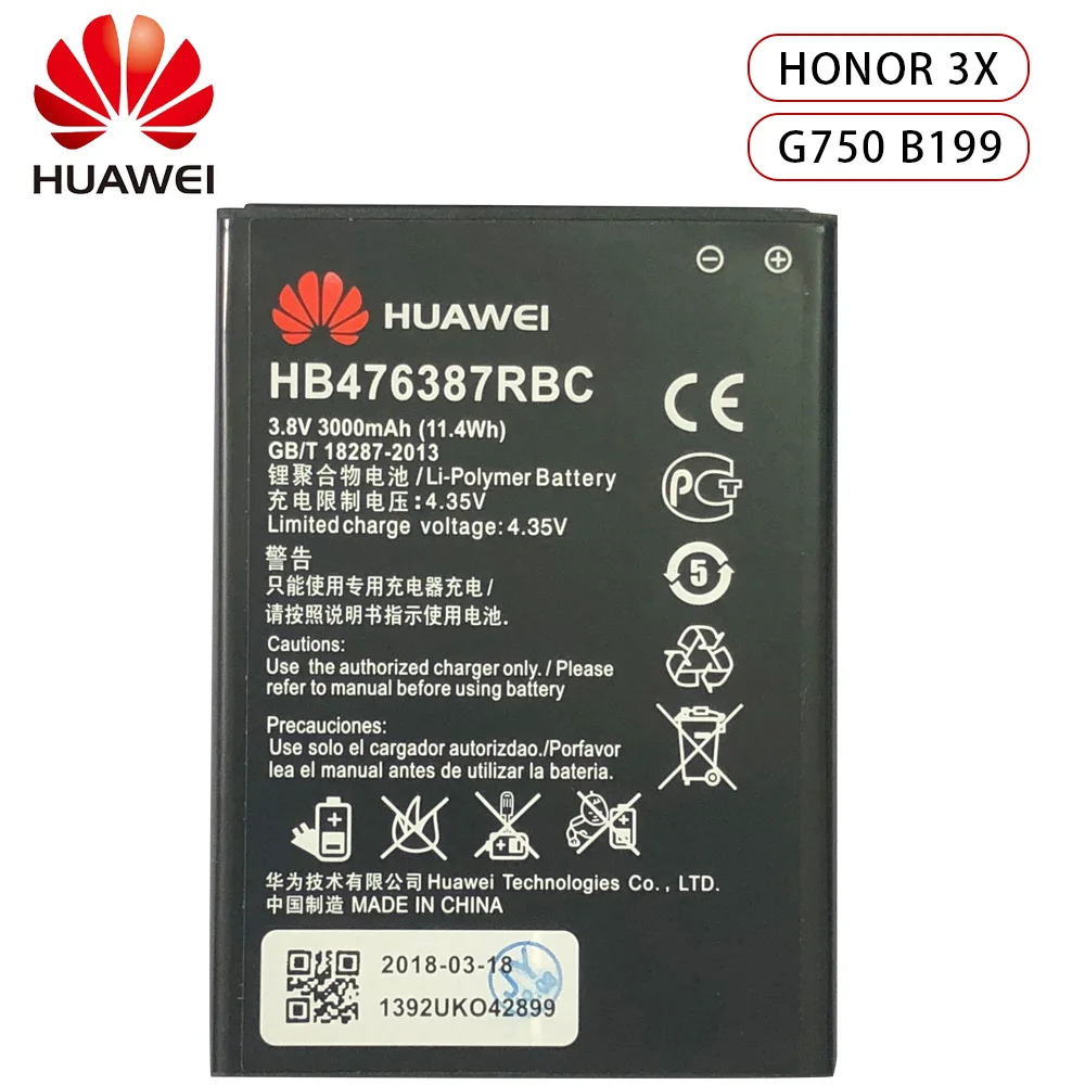 Hua Wei Original Replacement Phone Battery HB476387RBC For Huawei Honor 3X G750 B199 3000mAh | Мобильные телефоны и