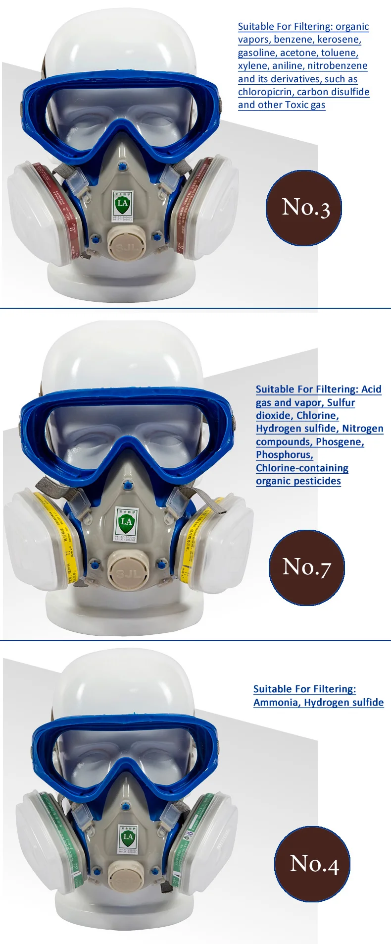 Conjunto completo de gás químico respirador rosto