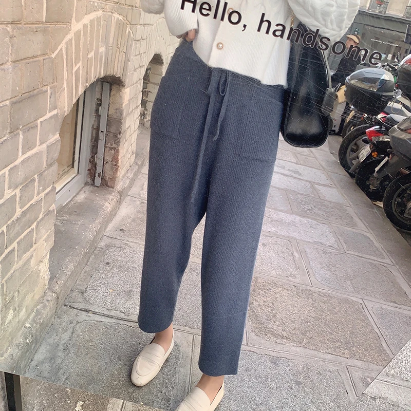MISHOW 2019 Autumn Winter High Waist Knit Pant Women Elastic Waist Straight Solid Keep Warm Knit Trousers MX19C2125 MISHOW 2019 Autumn Winter High Waist Knit Pant Women Elastic Waist Straight Solid Keep Warm Knit Trousers MX19C2125