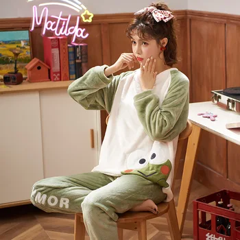 

Pajamas 2 Pieces Sleepwear Suit Nightwear Homewear Pyjamas Christmas Gifts Pijama Mujer Invierno Huispak Vrouwen Pj Sets Couple