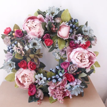 

14” Peonies Berries Wreath Front Door Wreath - Handcrafted Wreath for Home Decor R9JC