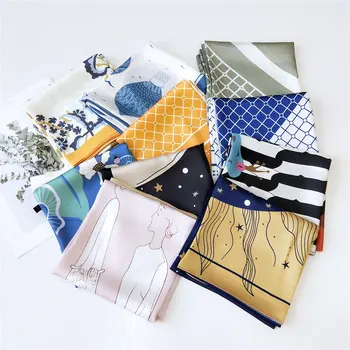 

70*70 Fashion Digital Printed Silk Square Scarf Plain Satin Foulard Femme Elegant Women Neckwear Handkerchief Scarves