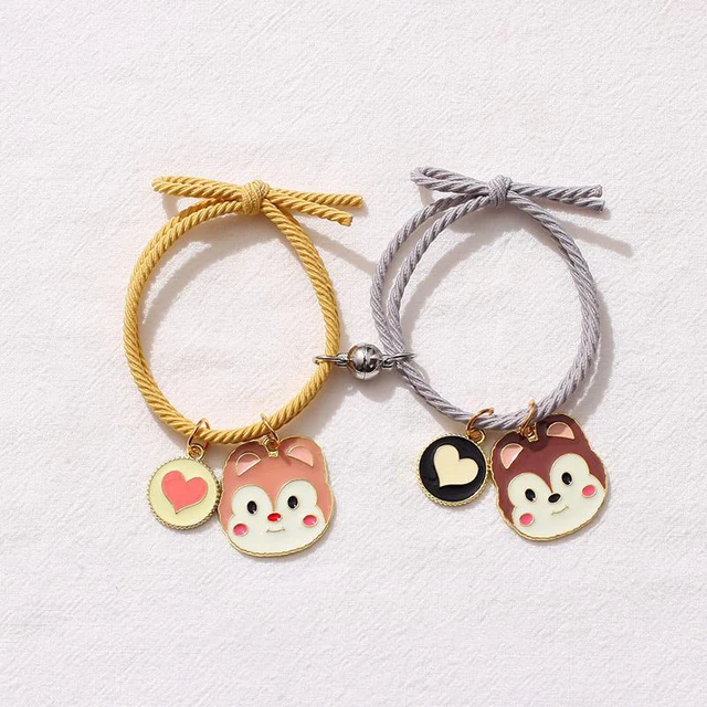 2pcs / Set Magnet Attracts Couple Bracelet Cute Cartoon Charm Jewelry Adjustable Elastic Rope Bracelets Lover Gift for Women Men 7