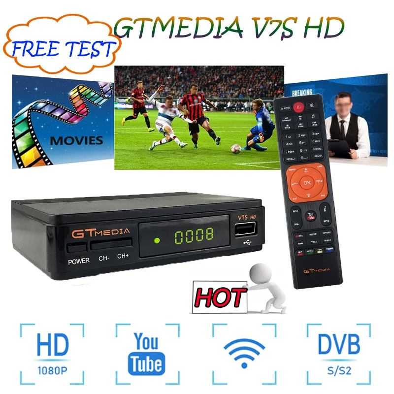 ТВ спутниковый ресивер GTMEDIA V7S DVB-S2 H.264 1080P с USB WiFi 1080P+ 1 год бесплатно Испания 7 линия cccam сервис freesat v7s HD