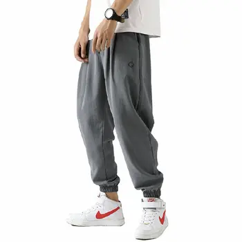 

TSINGYI 2020 Summer Embroidered Lightweight Loose Ankle-length Harem Pants Black Grey Red Mens Trousers