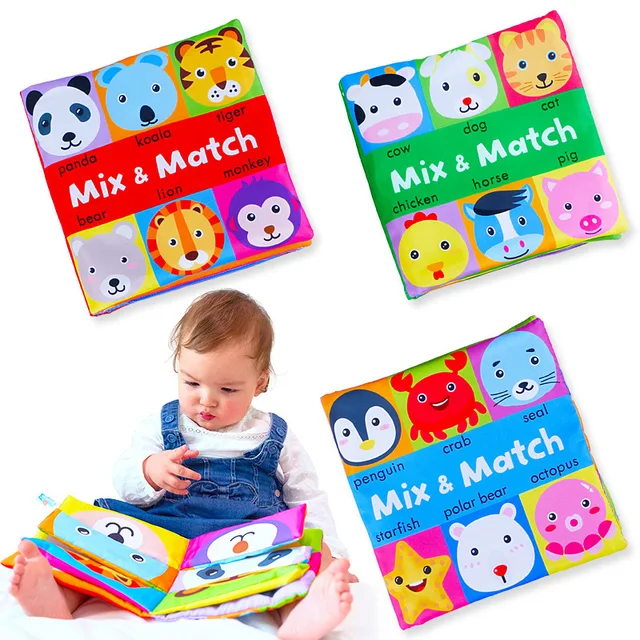 Cloth Book Cartoon Animal Face Matching Torn Baby Stereo Cloth Book Montessori Early Educational Teaching Toddler Books Gifts 2