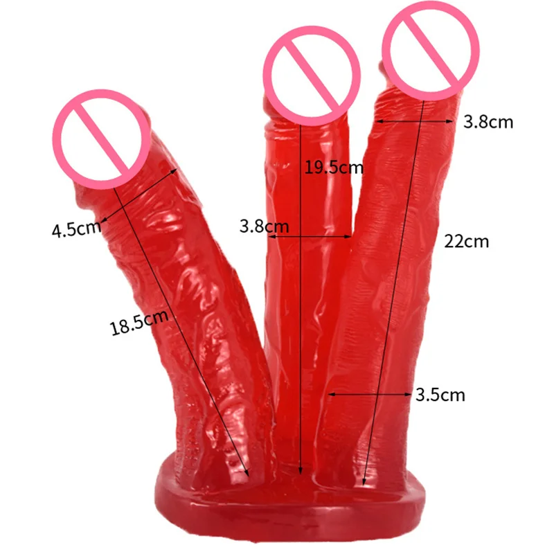 Three Heads Realistic Dildo for Anal Adult Toys with Suction Cup Artificial Big Penis Sex Toy for Women Gay Lesbian Products
