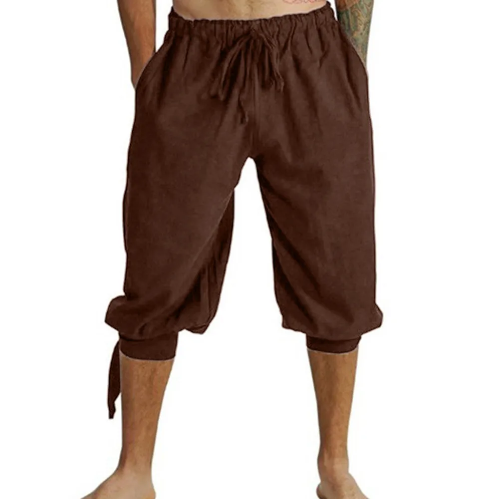 Men`s Medieval Pants Costume Viking Loose Trousers Knee-Length Large Size Pants #4L30 (22)