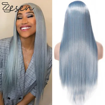 

Zesen Silky Straight Hair Lace Front Wig Gray Color Glueless Heat Resistant Synthetic 134Lace Front Wig For Women