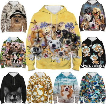 Cute Animal Dog Corgi Golden Retriever Pug Sweatshirt for Girls Boy 3D Print Autumn Winter Kids Hoodie Teens Pullover Streetwear