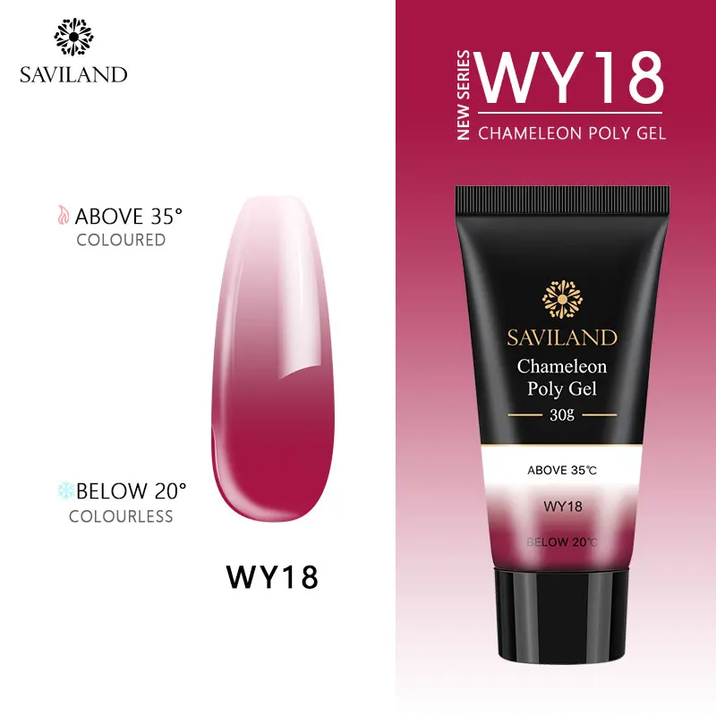 30ml WY18 SAVILAND, меняющий цвет, полигель, наращивание ногтей 30, 15 мл, Кристальный термальный полигель для пальцев, впитывающий УФ-гель, лак для ногтей - Цвет: 30ml WY18