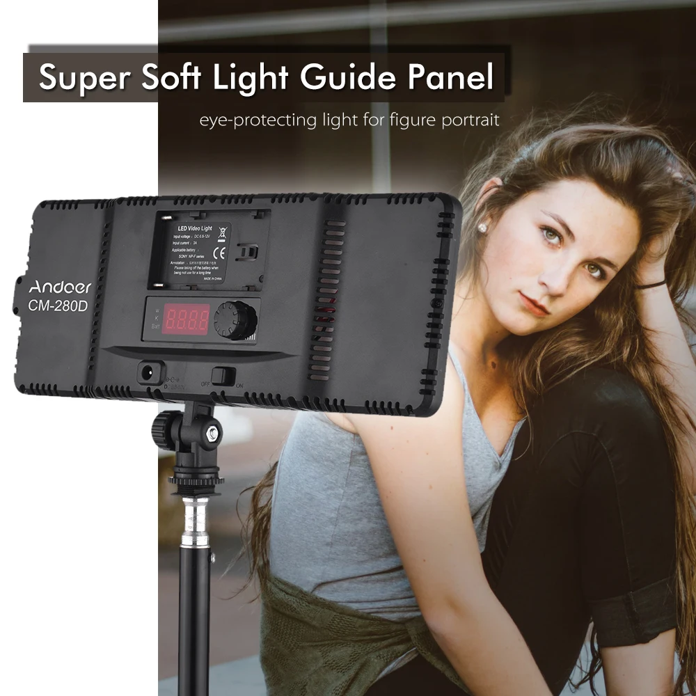 Andoer Super Slim LED Video Light Panel 3200K-5600K Bi-Color Dimmable Brightness with Cold Shoe Mount for Canon Nikon Sony DSLR